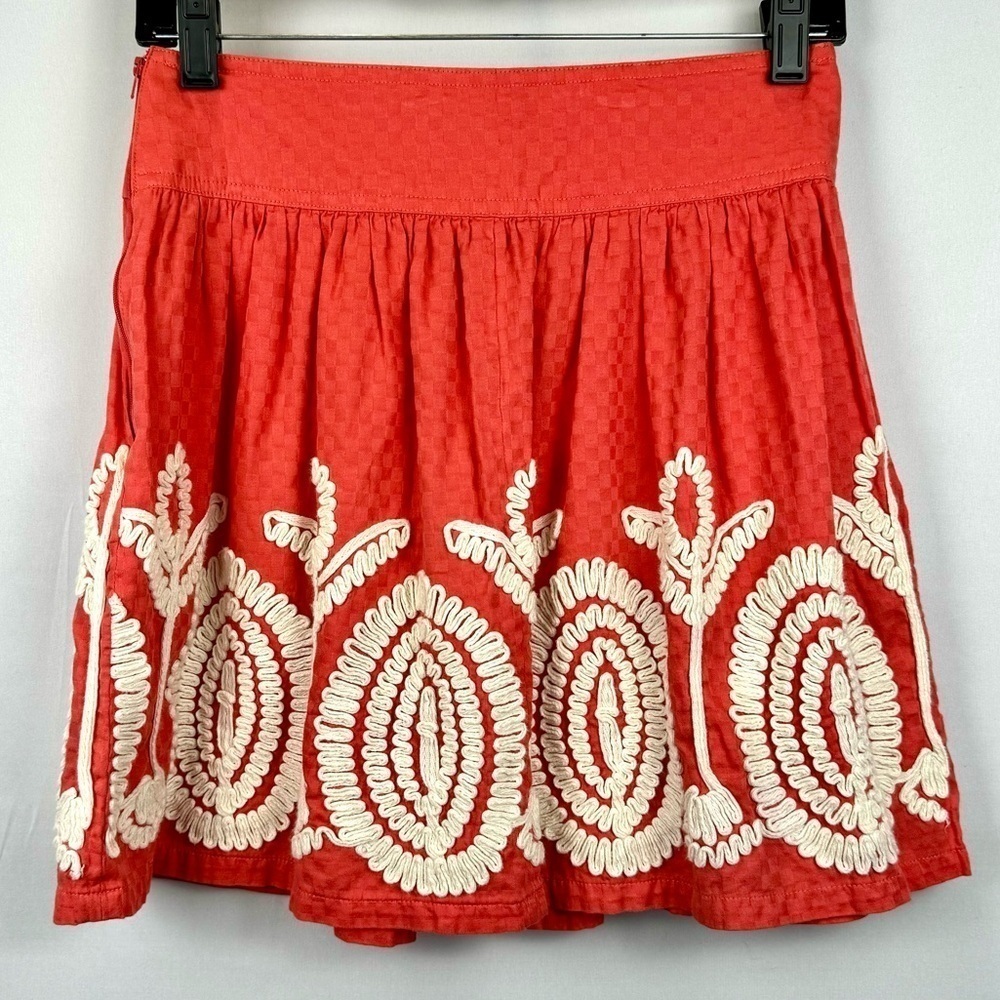 Nick & Mo Mini A-line Mini Skirt Coral & Ivory Embroidery Cotton Small Preppy - Picture 5 of 8